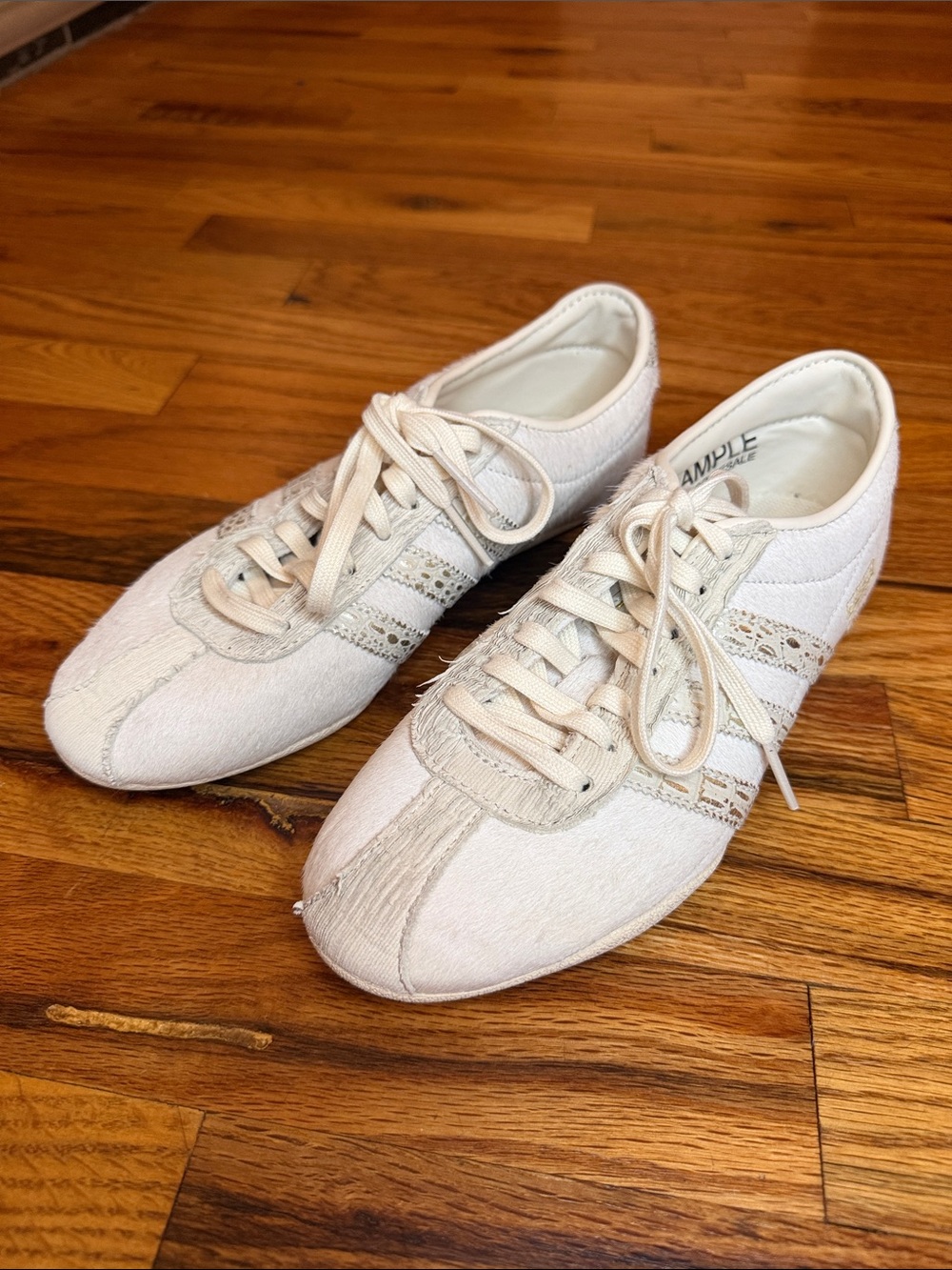 adidas Originals Women's Cream Pony Hair Tokyo Sneakers with Gold Accents - Picture 4 of 6